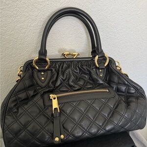 Marc Jacobs Black Quilted Satchel with Gold Accents